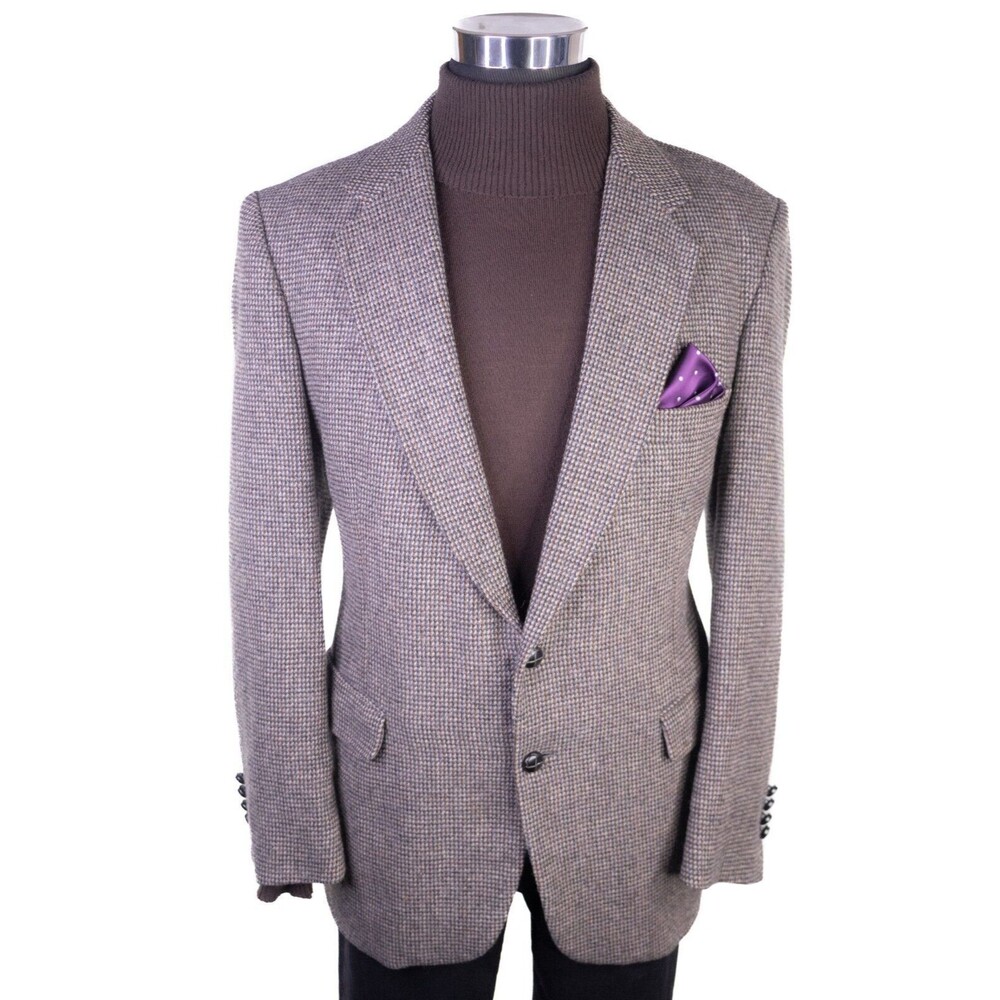 VTG Joe Namath Men's Tweed Sport Coat Blazer Two Button Wool Houndstooth 46R EUC - Picture 2 of 14